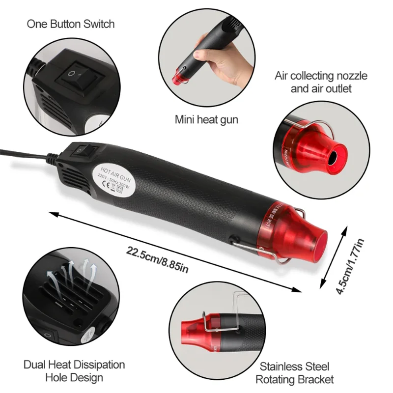 220/110V Hot Air Gun DIY Tool Heat Electric Power Tool Mini Soldering Temperature Crafts Blower with Supporting Seat Shrink image 2
