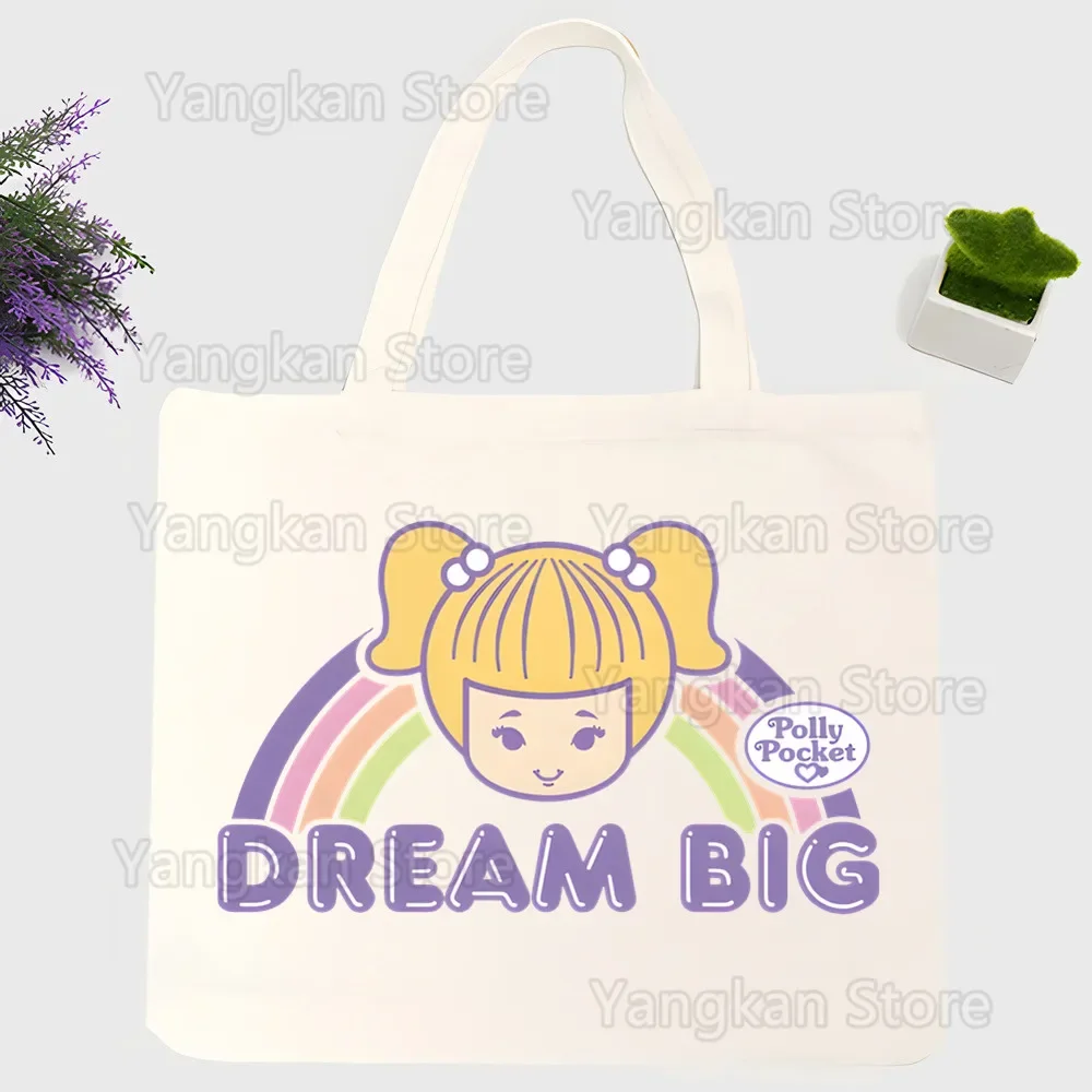 Bolsas de picnic Polly Pocket para mujeres y hombres, bolsas de lona, bolsas de picnic reutilizables de algodón de alta capacidad