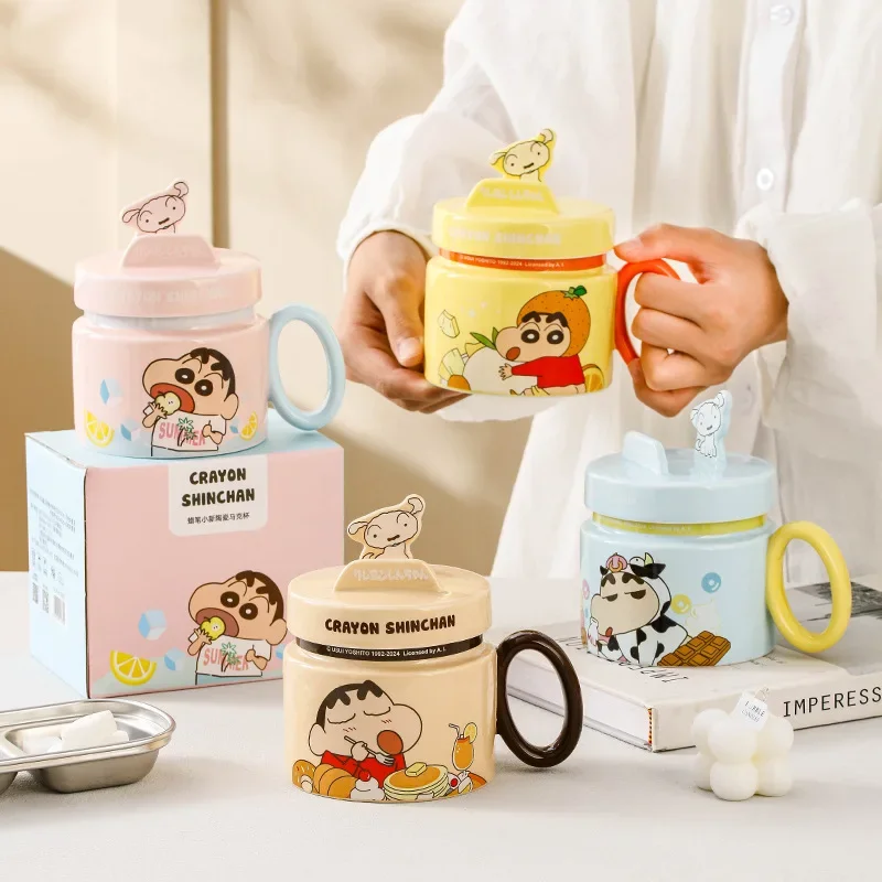 

New Crayon Shin Chan Co Branded Creative Stand Mug Anime Kawaii Ceramic Household Cartoon Cute Breakfast Milk Cup Gift with Lid