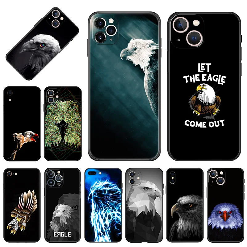 Soft Phone Cases For iphone 16 15 14 13 12 11 Pro XS Max Mini XR 7 8 Plus 16ProMax 15Plus Flying Eagle Art Black Matte Cover