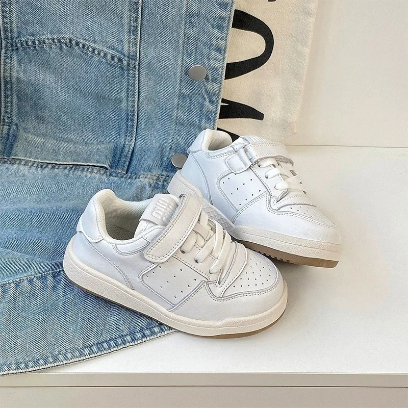 Kids'Casual Shoes Solid Color PU Leather Autumn Fashion Shoes For Children Breathable Anti-slip White Shoes Size 26-36