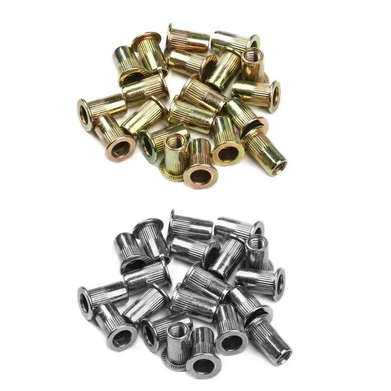 10Pcs M3 M4 M5 M6 M8 M10 Rivet Nut Insert Nutsert Cap Zinc Plated Alloy Knurled Nuts Rivnuts Rustproof Flat Head Riveting Tool