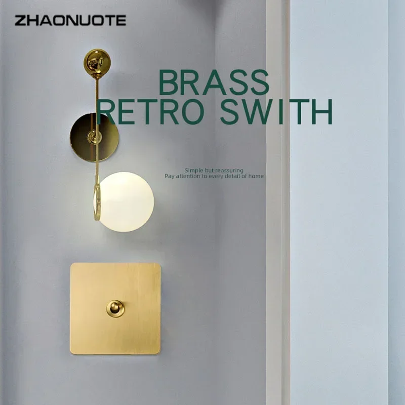 High Quality Stainless Steel Gold Panel 1-Gang 2 Way Toggle Switch Brass Lever Type 86 Wall Light Switch for Home