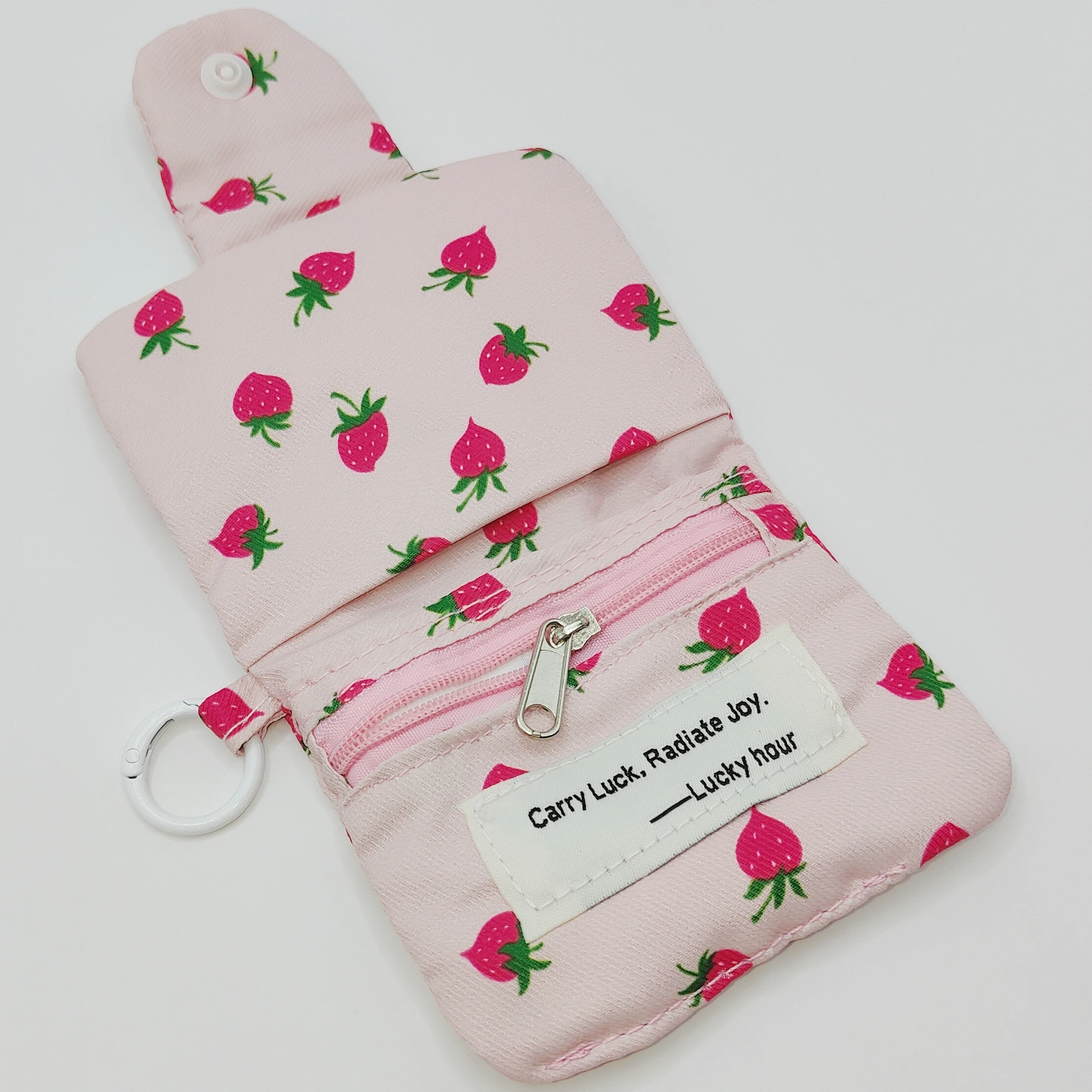 Mini Cute Flower Strawberry Canvas Card Holder Multi-Layer Coin Purse Women's Wallet Headphone Bag Storage Bag