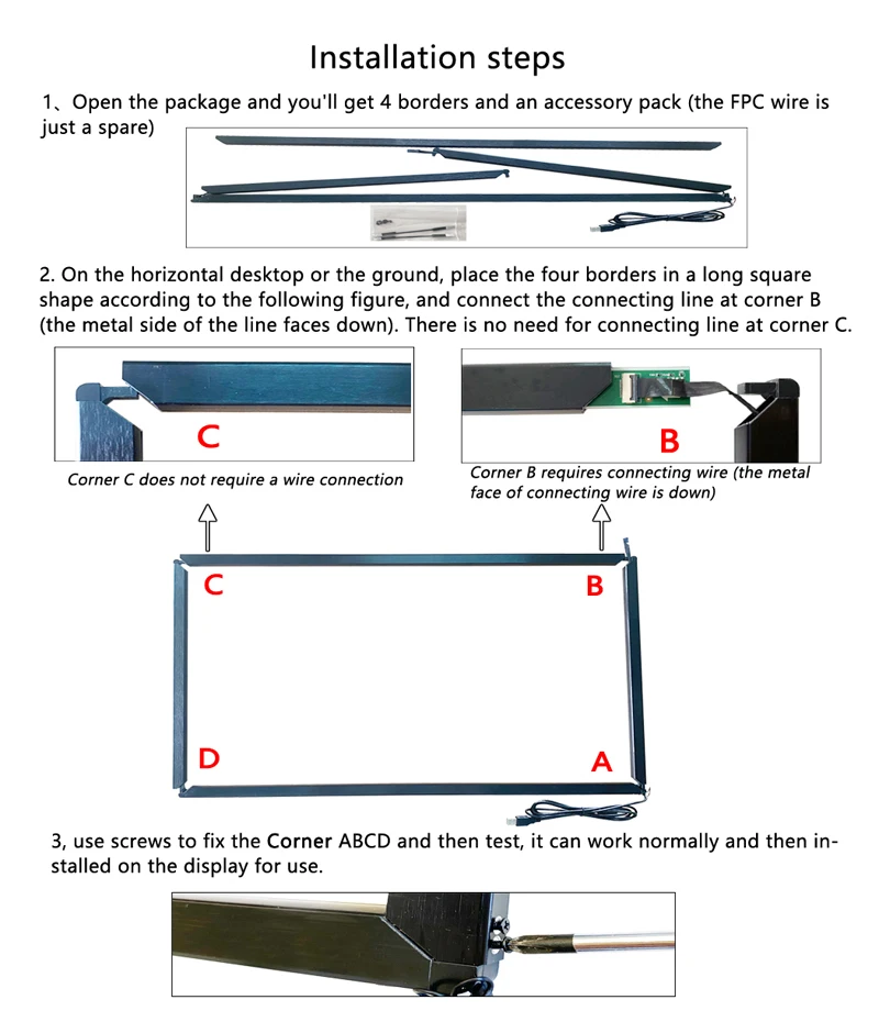 24 Inch Infrared Touch Screen Panels, IR touch frame, IR touch overlay kit for ATM Without Glass