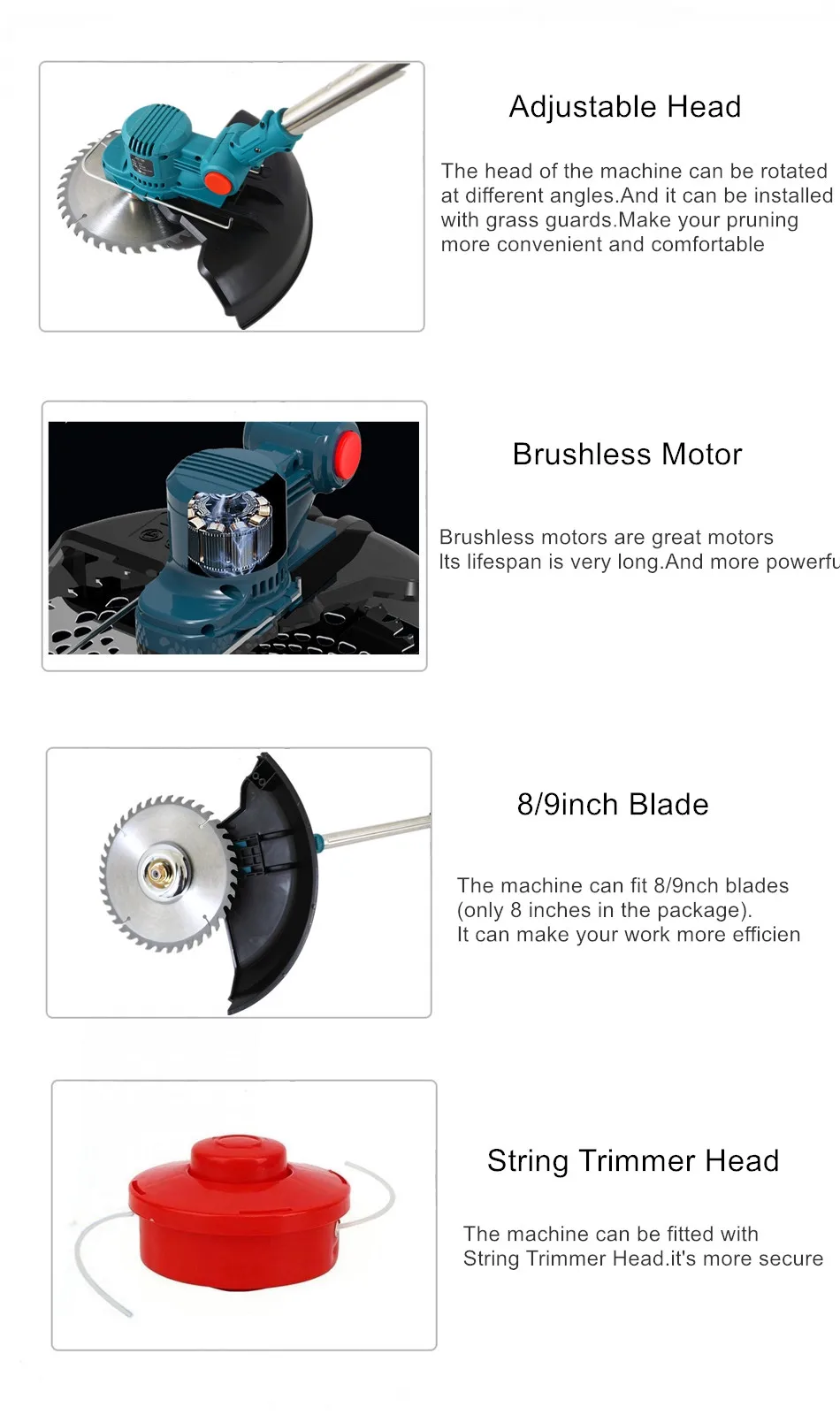 Imagem -03 - Brushless Electric Lawn Mower Cordless Grass Trimmer Ramos Arbusto Cortador de Poda Ferramentas de Jardim Line Reel para Makita 18v Bateria