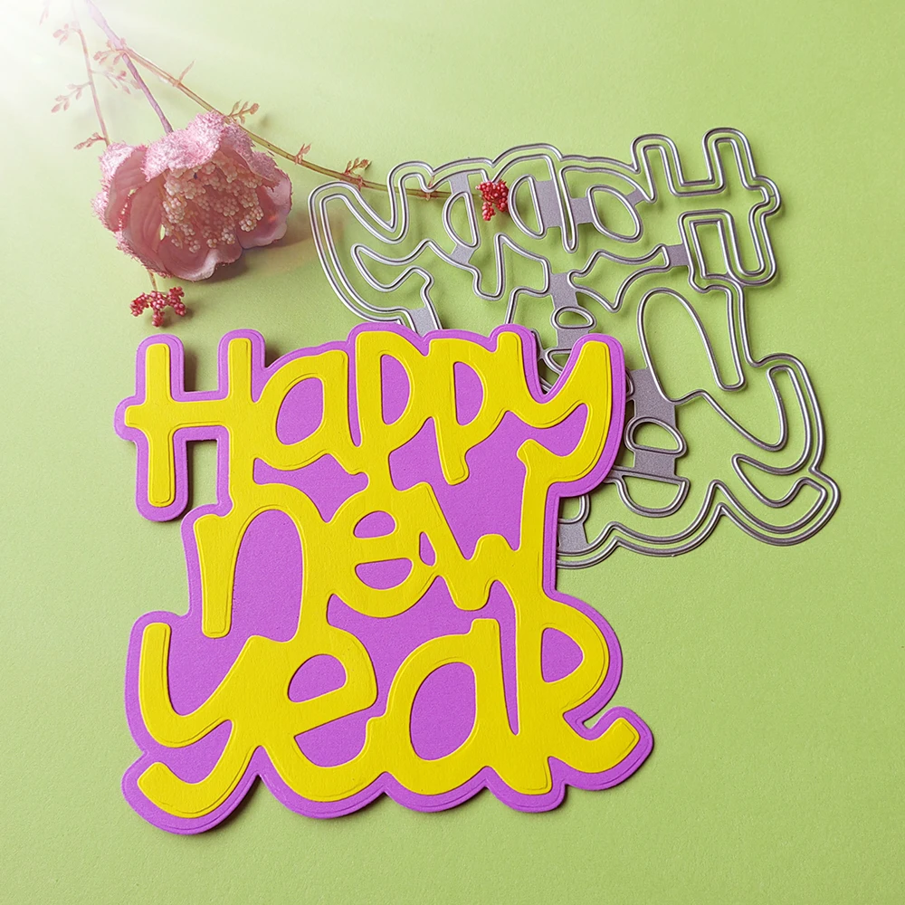 Happy New Year Phrases cutting dies scrapbook decoration embossed photo album decoration card making DIY crafts