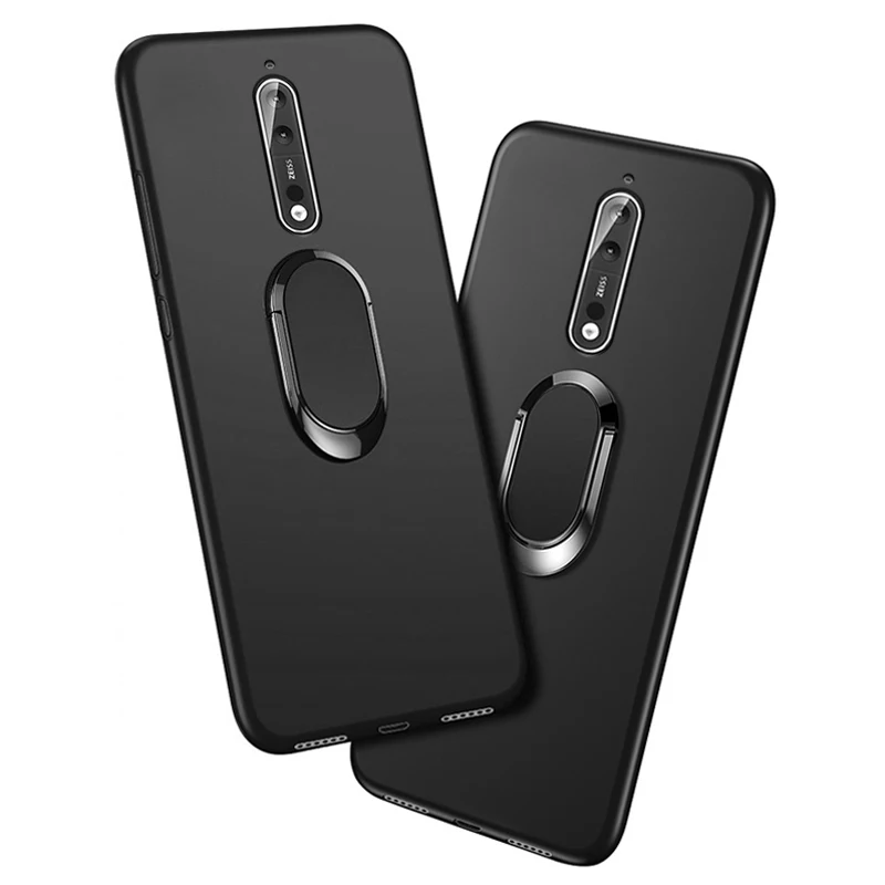 Cover for Nokia 8 Case Luxury TA-1004 5.3 Inch Soft Black Silicone Magnetic Car Holder Ring for Nokia 8 Cases