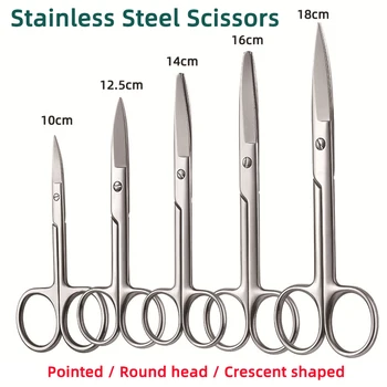 Nożyczki ze stali nierdzewnej o długości 10–16 cm, zakrzywiona, prosta, spiczasta, okrągła główka, gaza w kształcie bezpieczeństwa w domu do cięcia i usuwania nici