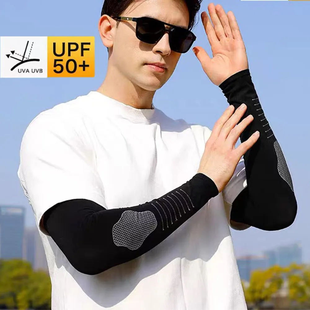 Zomer Ijs Zijde Arm Mouwen Voor Mannen Outdoor Wandelen Fietsen Anti-Zonnebrand Mouw Zachte Elastische Arm Bescherming Mouwen Cool Mouw