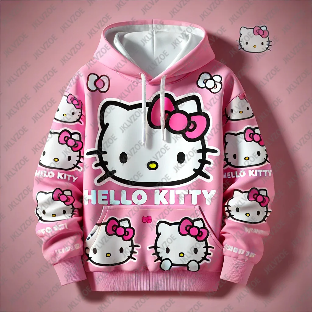 MINISO Boy Girl Sanrio Hello Kitty Hooded Sport Pullover Fashion Autumn 3D Print Sweatshirt Harajuku Women Men Oversized Hoodies