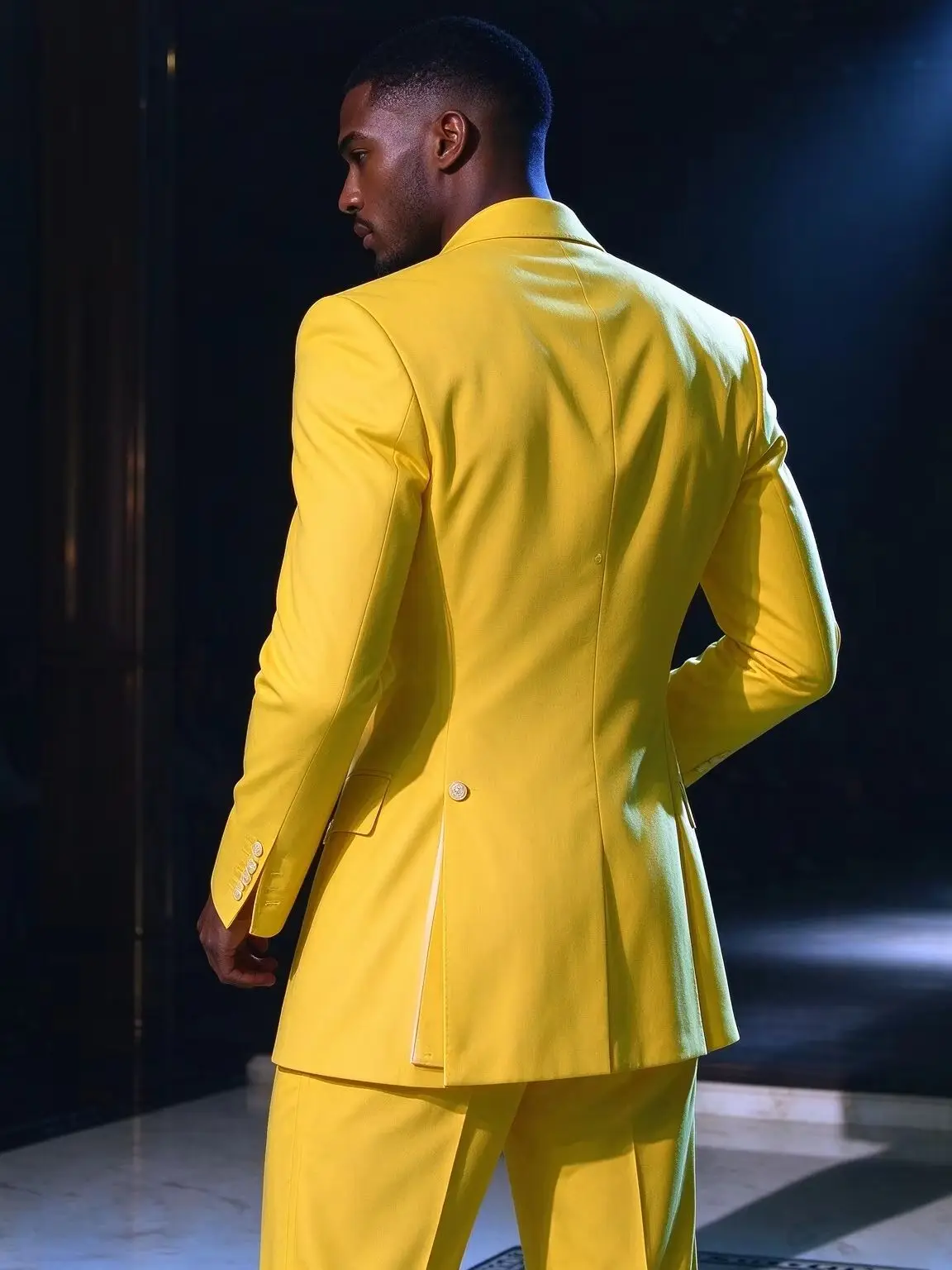 Men's stylish double-breasted wedding suit (suitable for grooms/groomsmen) peak lapels, and a vented jacket design.