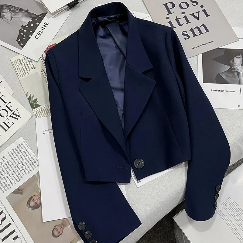 2026 New White Cropped Blazers Women Fashion Single Button Long Sleeve Suit Jackets Ladies Spring Autumn Business Blazer Outwear