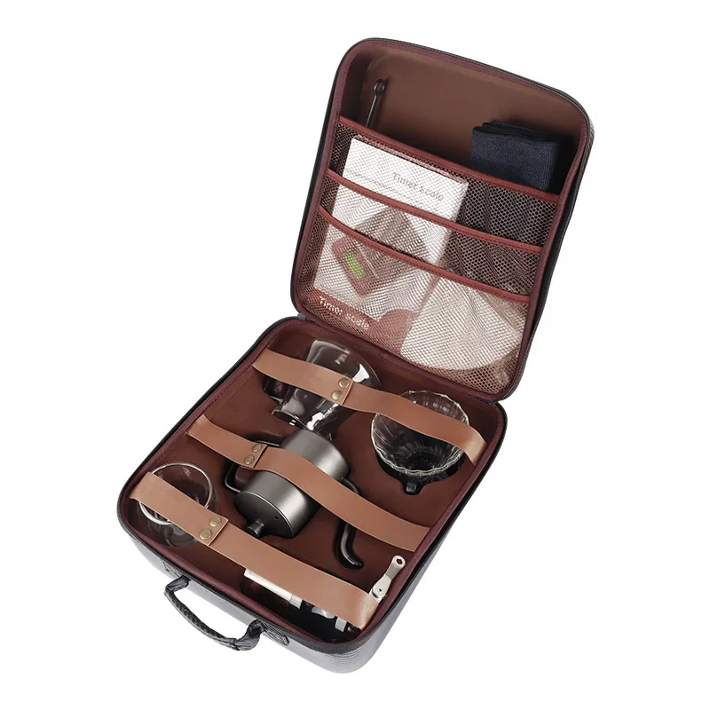 Travel Coffee Accessories Set Including PU Bags Manual Grinding Cups Filter Cups and Other Outdoor Coffeeware