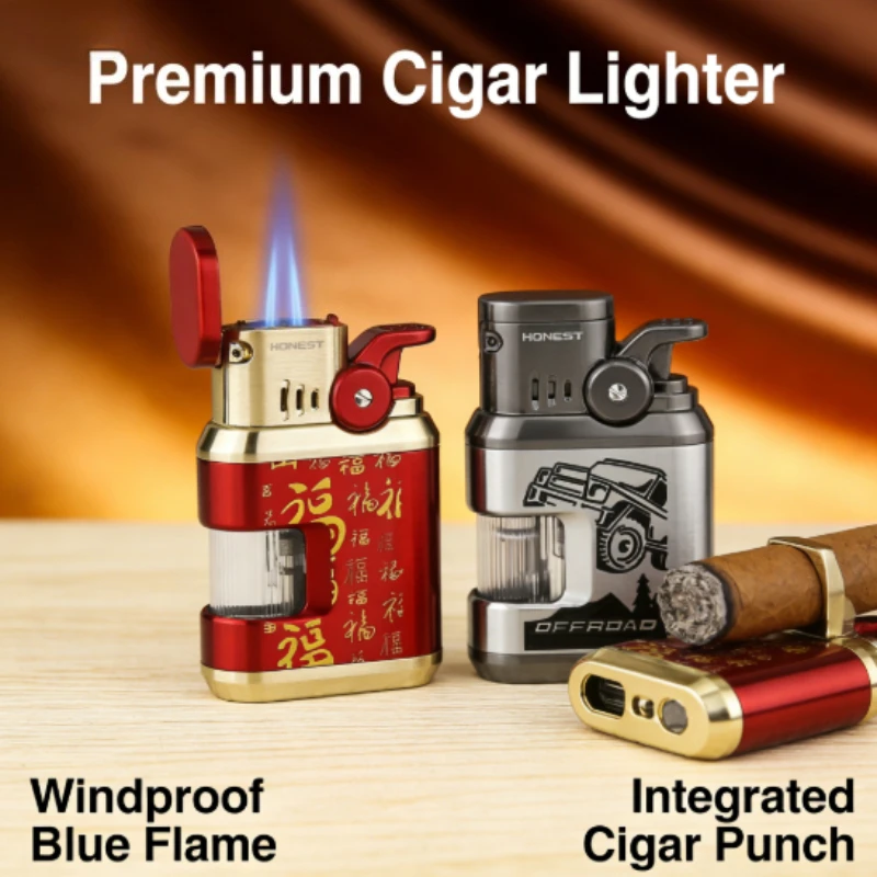 

Classic Dual Jet Flame Lighter Durable Zinc Alloy Build Clear Oil Reservoir Windproof Reusable Elegant Gentleman Accessory