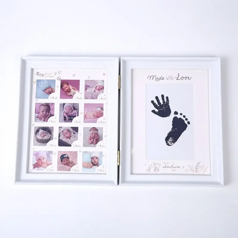 Kids Birthday Gift Newborn Baby Hand and Foot Pad Print Hundred Days Infants Age Growth Commemorative Photo Frame