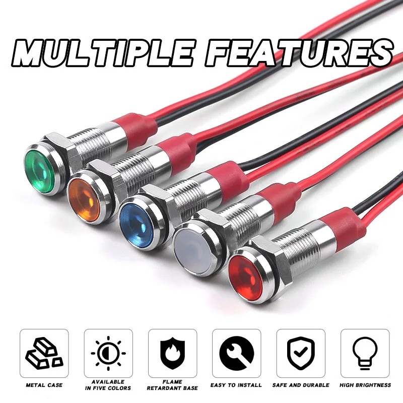 6 مللي متر معدن مؤشر LED ضوء لوحة تصاعد مصباح إشارة صغير أحمر أزرق أصفر أخضر أبيض 220 فولت 24 فولت 12 فولت 6 فولت 3 فولت