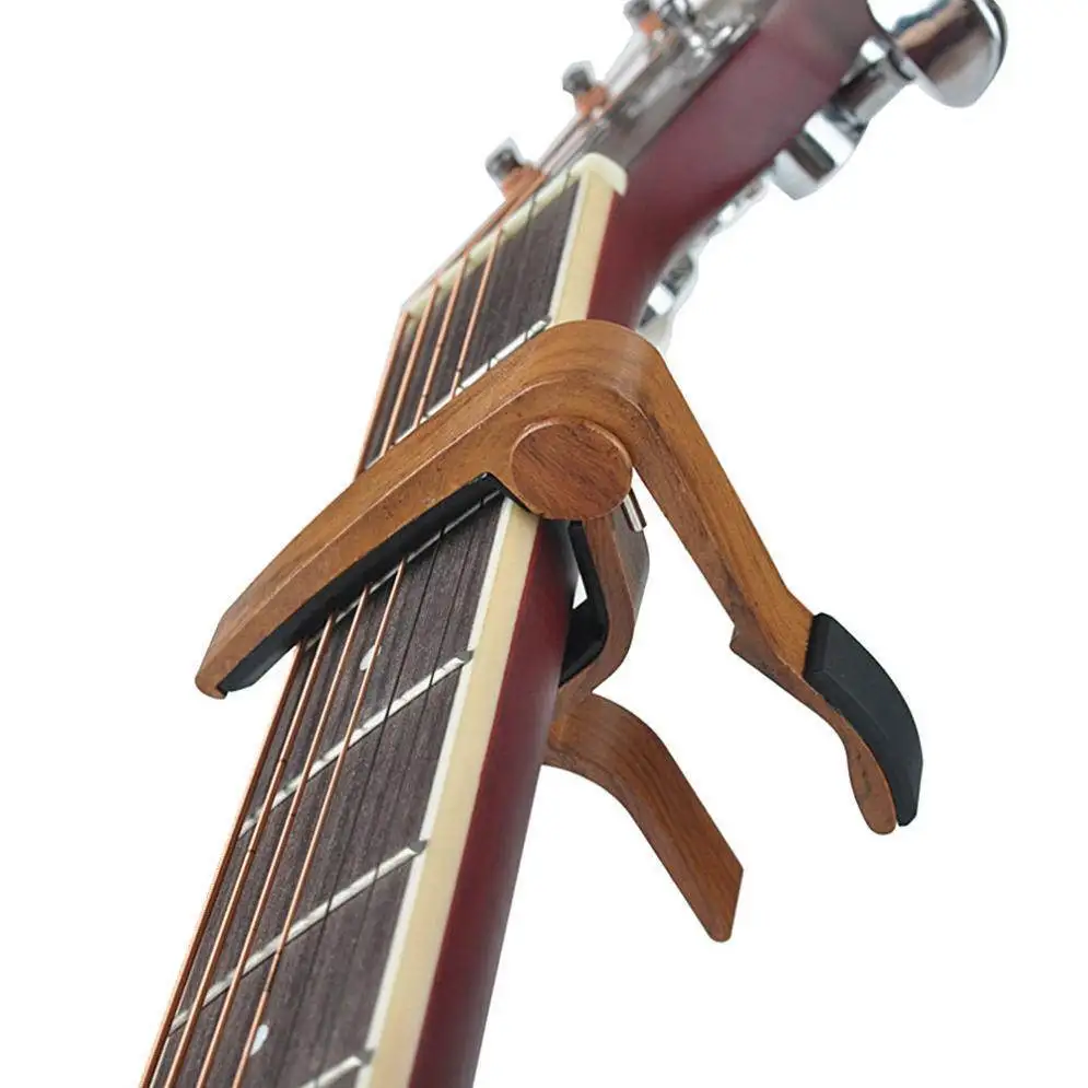 Guitar Capo Acoustic Electric Compatible Rose Wood Grain Look Premium Durability Rubber Padded Base Fast Tightening Release