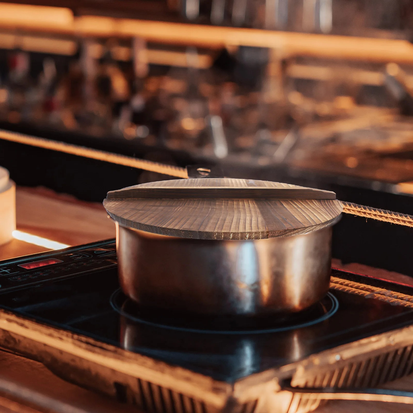 

Wooden Wok Lid Thick Wood Pot Cover Large Handle Kitchen Cooking Tool Household Anti Splashing Protective Lid Home Kitchenware