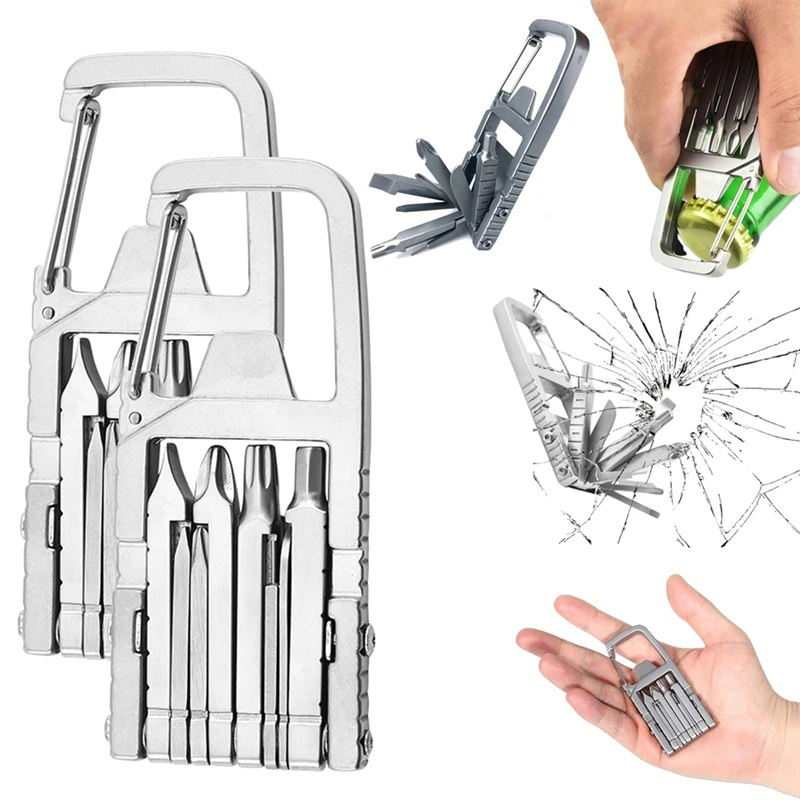 2Pcs Mini Multi Tool, 12 In 1 Mini Folding Multi Function Tool Needle Nose Pliers, Keychain, Bottle Opener, Pocket Size