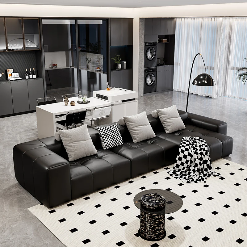 Newly Designed Genuine Leather Upholstered Eco-Friendly Durable Leisure Electric Modern Sofa Bed Set Square Shape Living Room