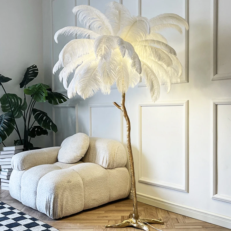 

Ostrich Feather Floor Lamp French Entry Lux Living Room Bedroom Decoration Creative Personal Influencer Ins Lamp