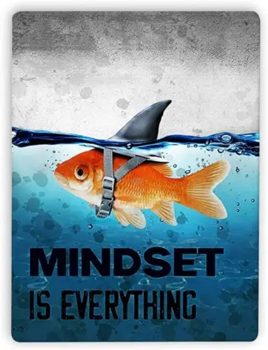 Gold Fish Mindset Is Everything Tin Sign Motivational Wall Inspirational 8x12