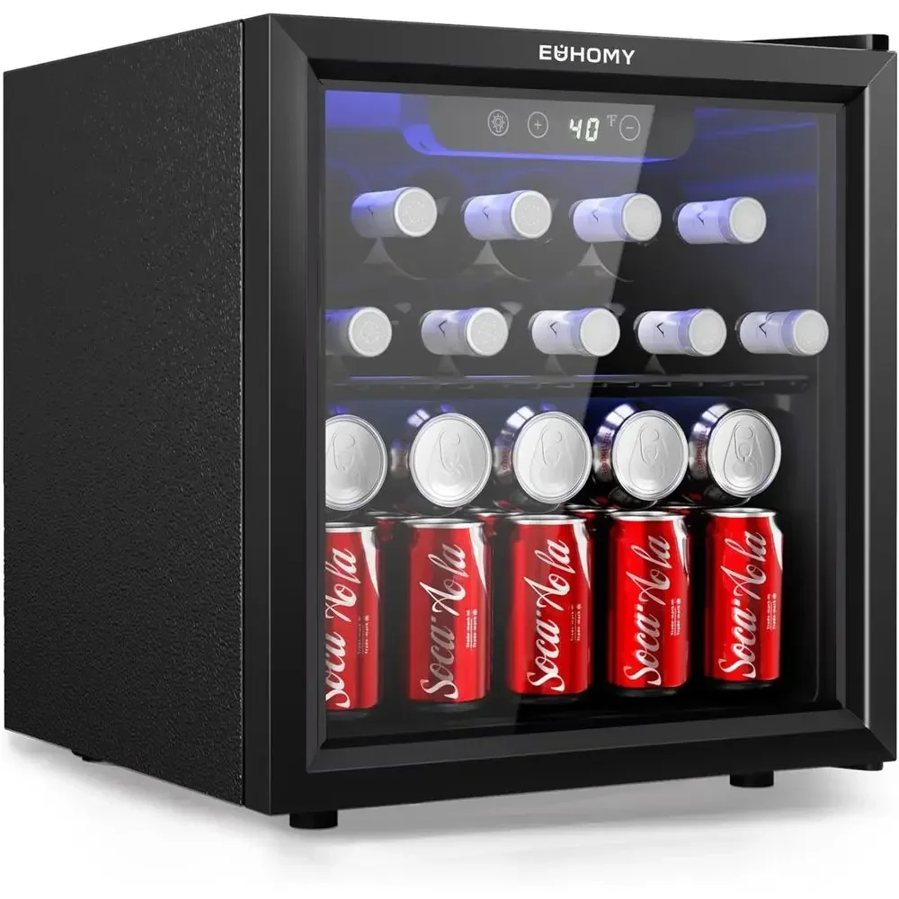Countertop Beverage Cooler with Glass Door, Adjustable Shelves, Blue LED, 1.3 Cu. Ft., Suitable for Home, Office, Dorm, Bar