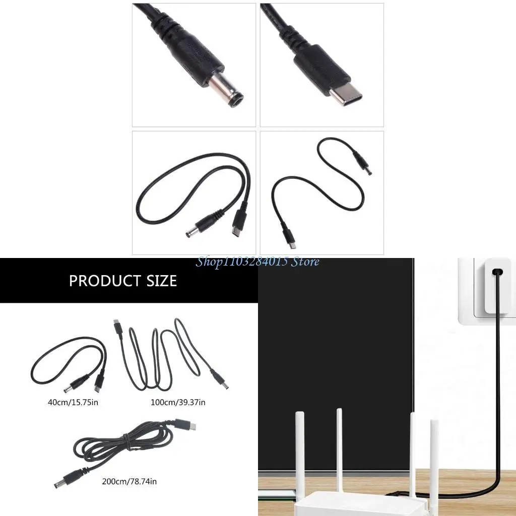 R6FF Type C to 5.5x2.1mm Power Cord Charging Cable Wire with 4.0x1.7mm Connector Adapter for LED Light Fan Routers and More