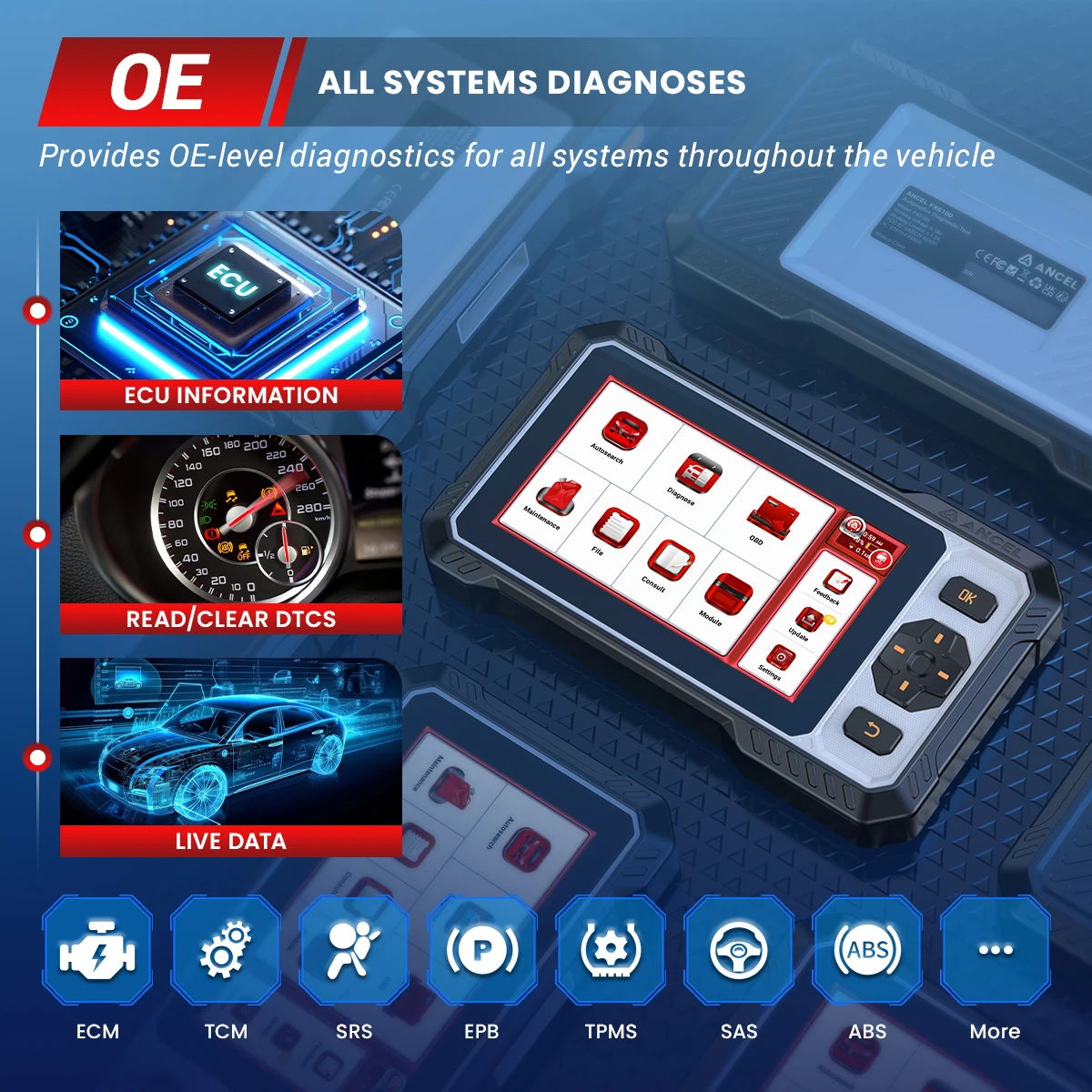 أحدث إصدار ANCEL FX6100 Obd2 الماسح الضوئي التلقائي 15 + وظائف خاصة الاختبار النشط 20 + لغات DPF obdii أداة تشخيص المسح الضوئي