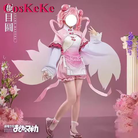 CosKeKe Kaname Madoka Cosplay Anime Puella Magi Madoka Magica Costume Sweet Pink Formal Dress Halloween Party Role Play Clothing