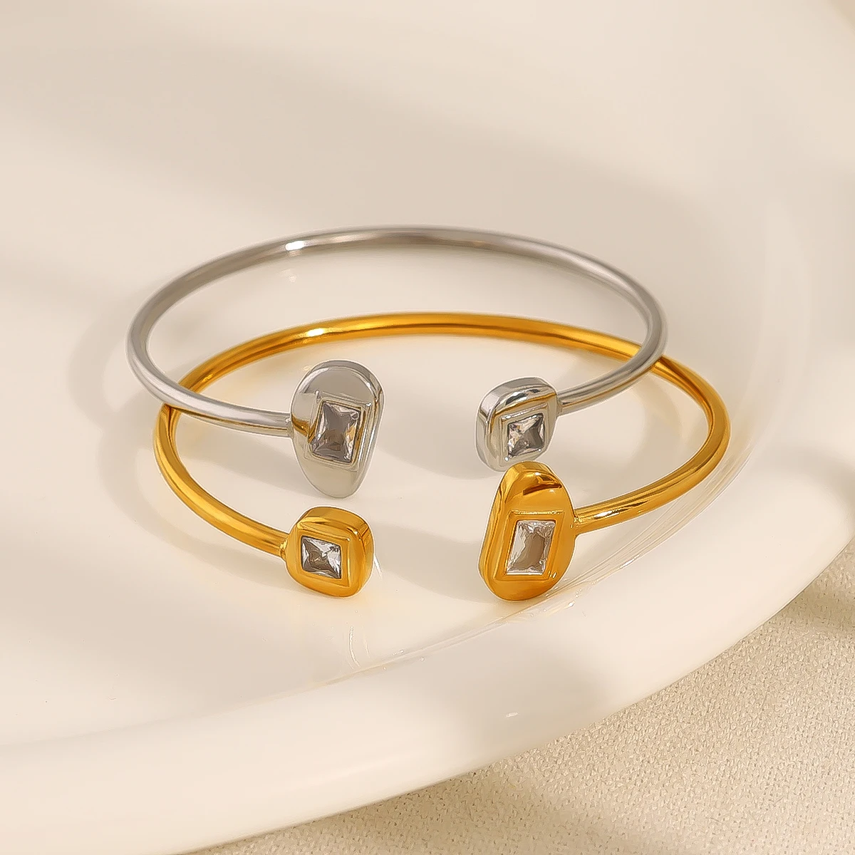 WILD & FREE Irregular Stainless Steel Cuff Bracelets for Women Luxury Zircon 18K Gold Plated Simple Trendy Jewelry Waterproof