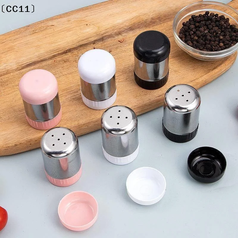 〔CC11〕Stainless Steel 5-hole Salt Shaker Portable Mini Seasoning Bottle With Dust Cover Pepper Bottle Condiment Jar Kitchen Tool