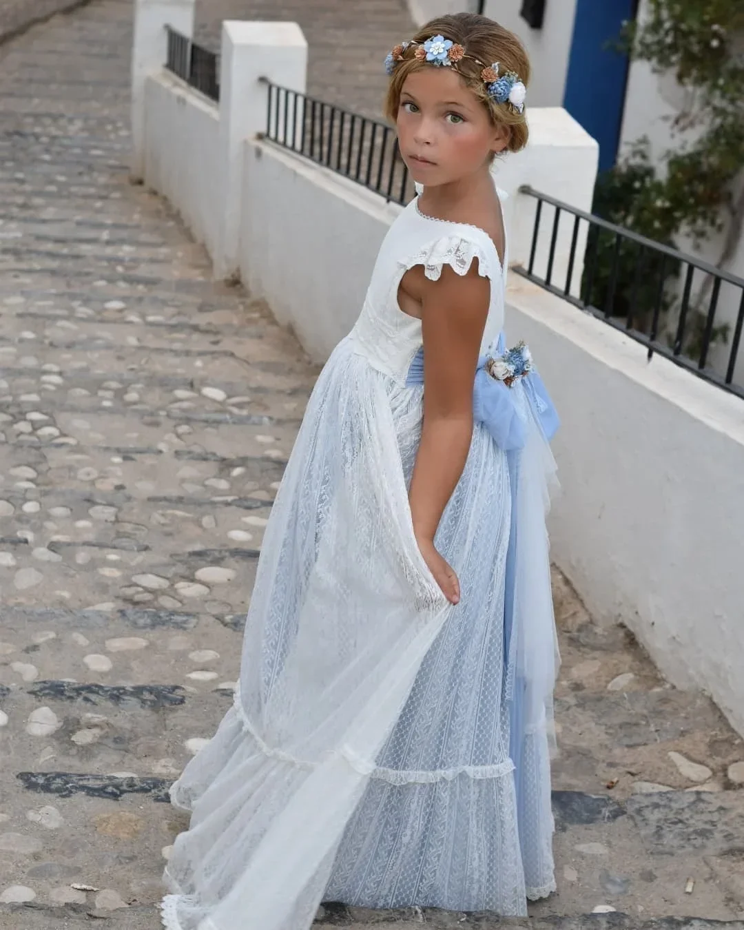 Vestido largo de tul para dama de honor, vestido de encaje de princesa Vintage, cinturón de cinta Floral de Hada, dama de honor, fiesta de boda