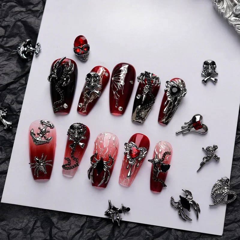 10 Stuks Luxe Legering 3d Spider Nail Art Bedels Steentjes Sieraden Accessoire Onderdelen Voor Halloween Nageldecoratie Manicure Benodigdheden