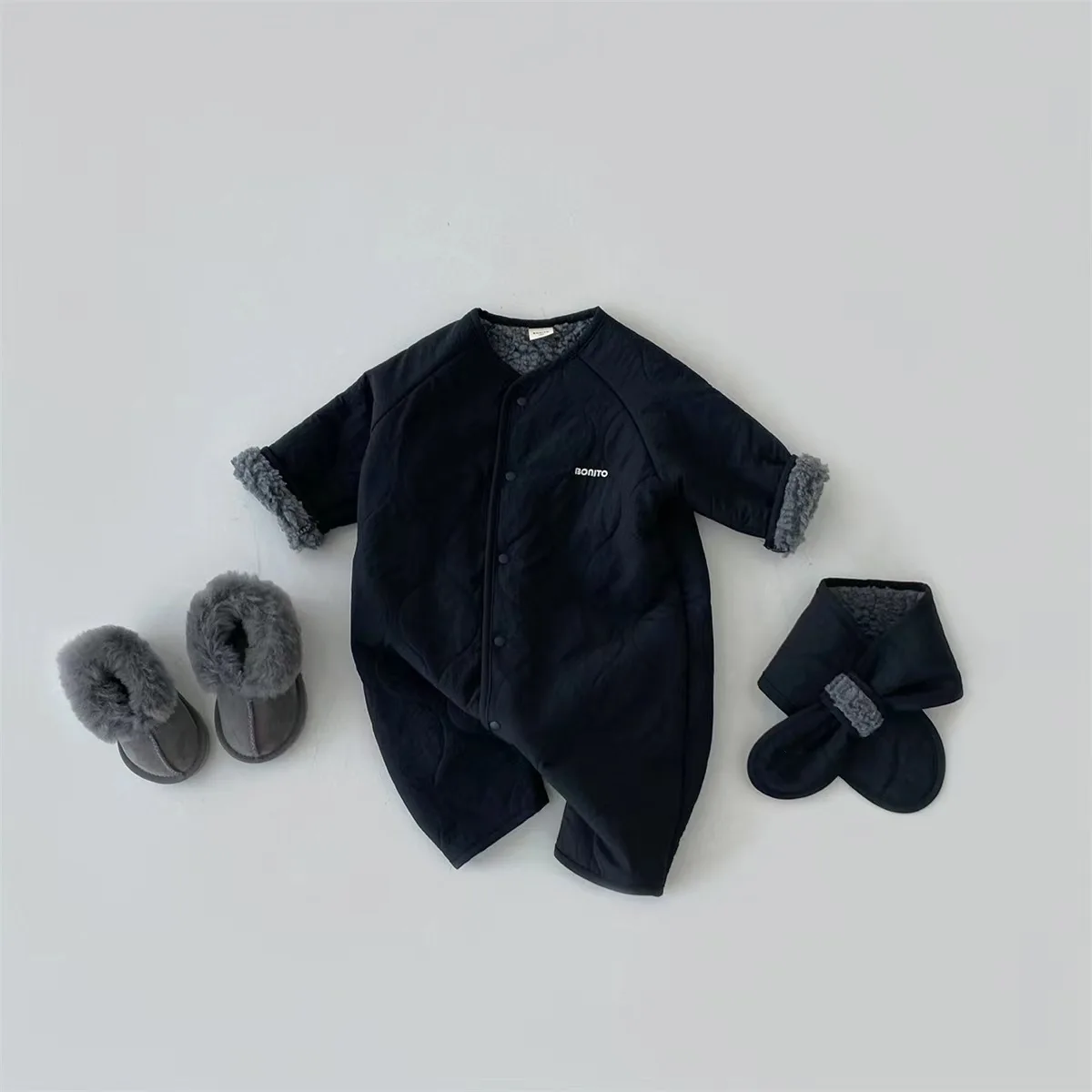 Korean Autumn New Boys and Girls Romper Trendy Lamb Wool Simple and Versatile Jumpsuit Warm and Cute Outdoor Wear
