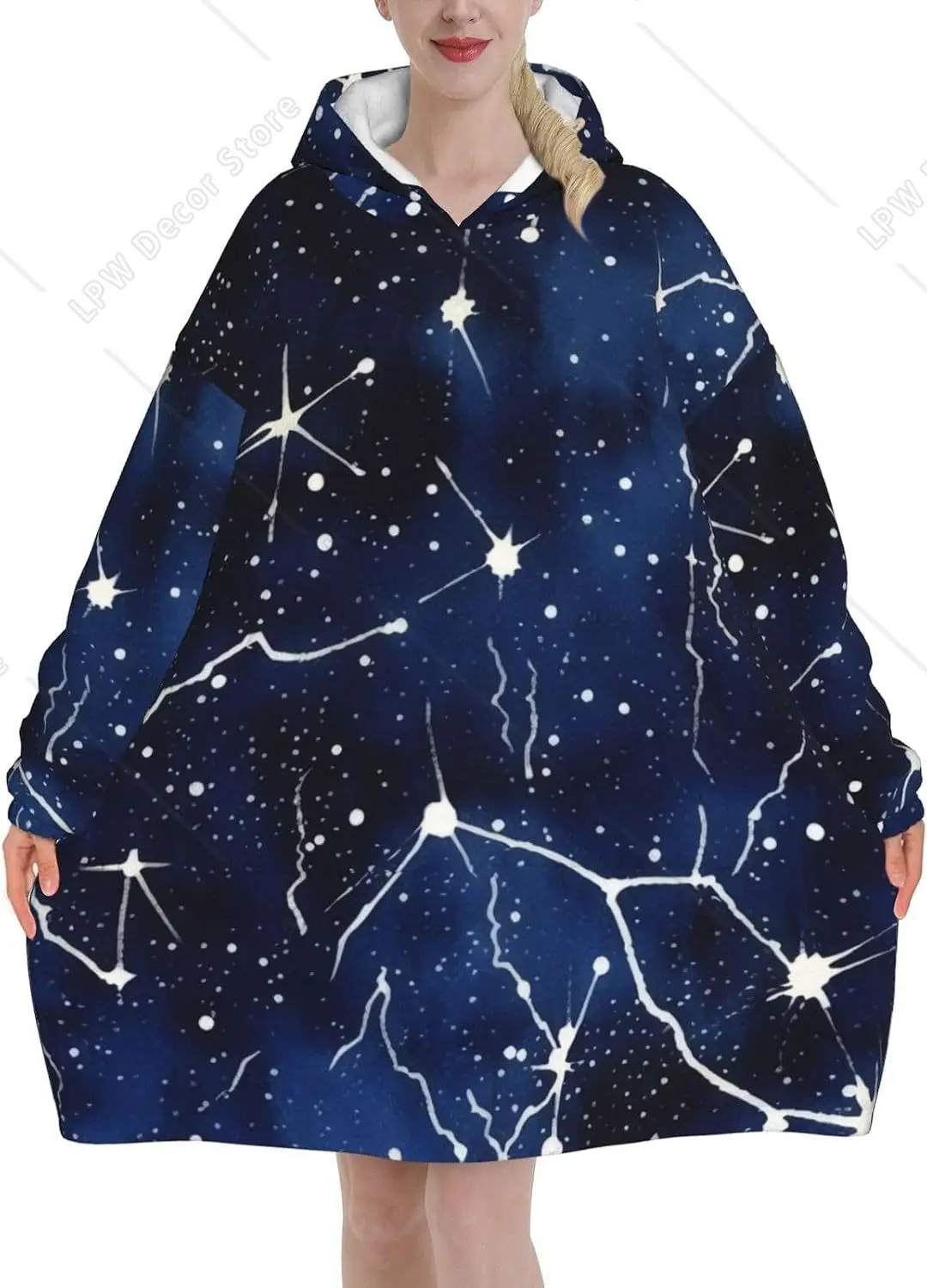 Glow In The Dark Print Blanket Hoodies For Women & Men Adult Teen Wearable Hooded Sweatshirt With Pocket