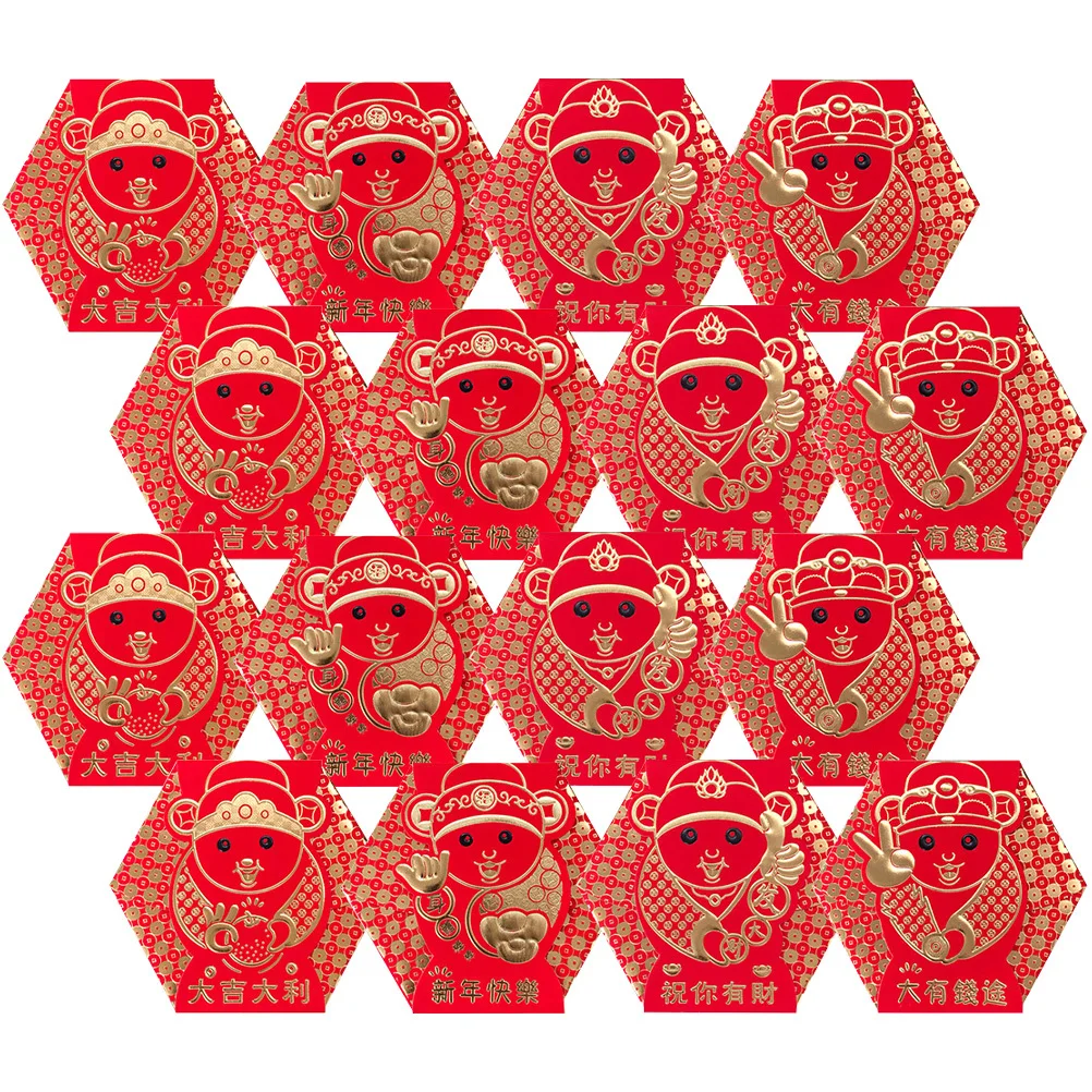 16Pcs Chinese Hongbao Red Envelope Set Thick Paper Money Pouch for Wedding Birthday Cny Gift Creative Festive Style