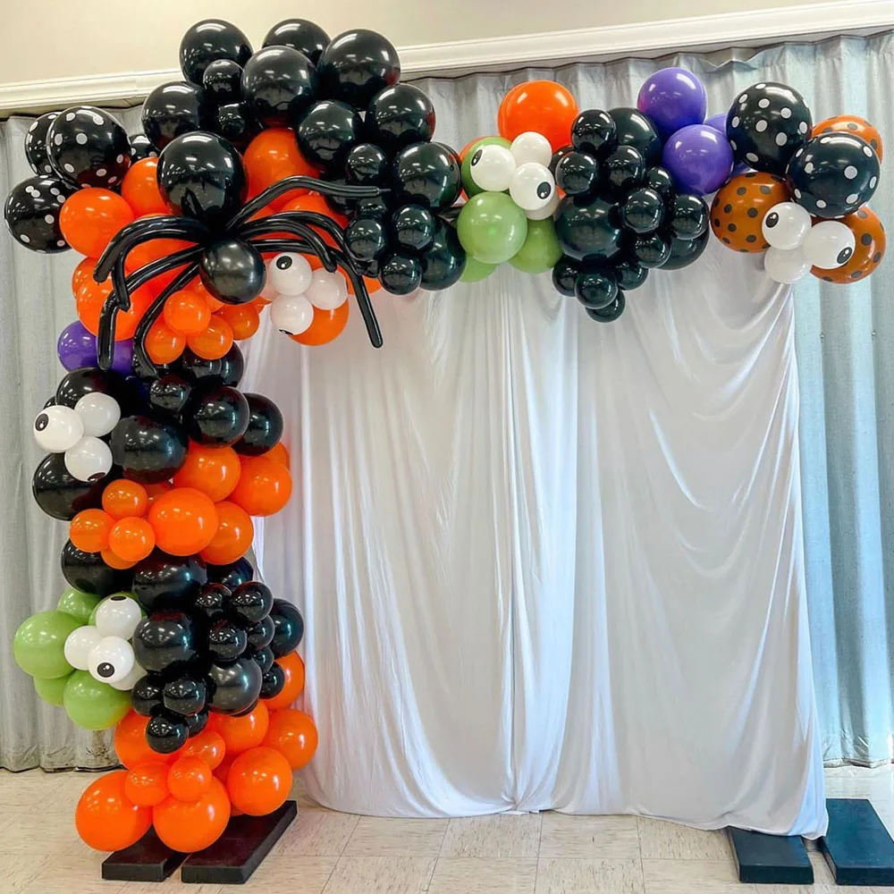 134Pcs Halloween Garland Arch Kit Black Purple Orange Green Spiders Eyes Latex Balloon Set Halloween Party Decorations