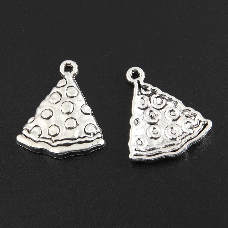 25pcs Silver Color 25x22mm Pizza Charms Fast Food Pendant For DIY Handmade Metal Alloy Jewelry Making Accessorie