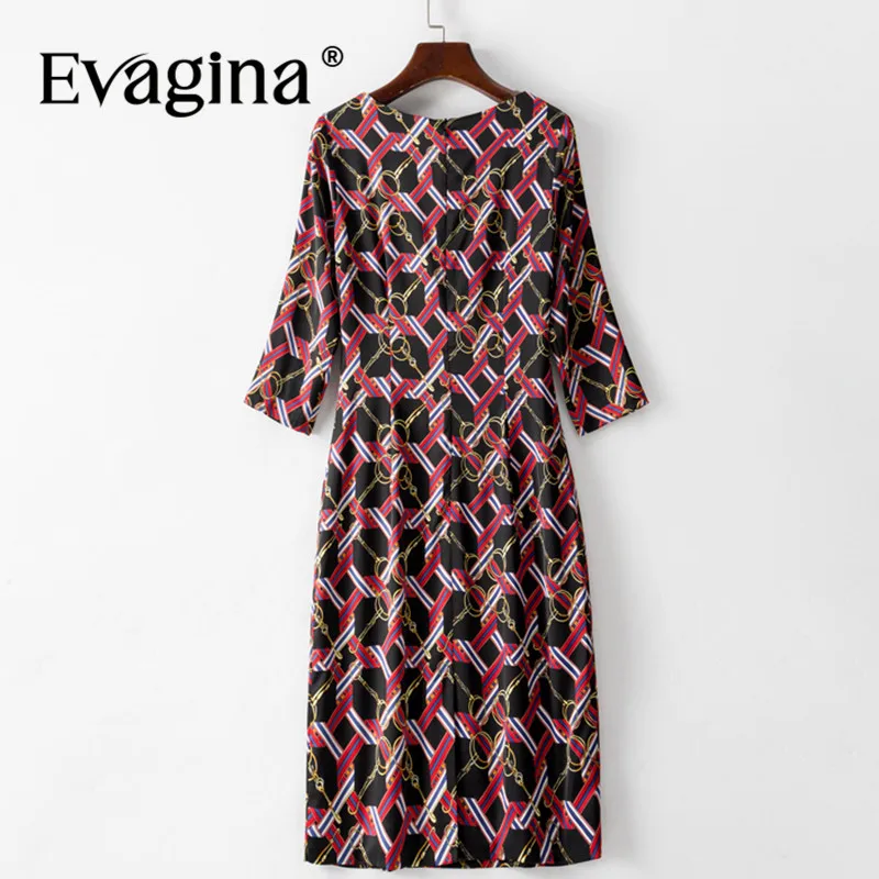 Evagina New Design Spring Summer Women's Dress Print Three Quarter Sleeve Pretty Slim-Fit Hip Wrap A-Line Dresses