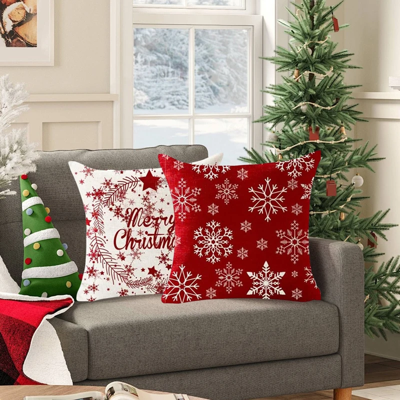 Christmas Pillow Covers Classic Snowflake Star Tree Pattern Cushion Covers Holiday Pillow Cases for Sofa, Couch, Bed image 5
