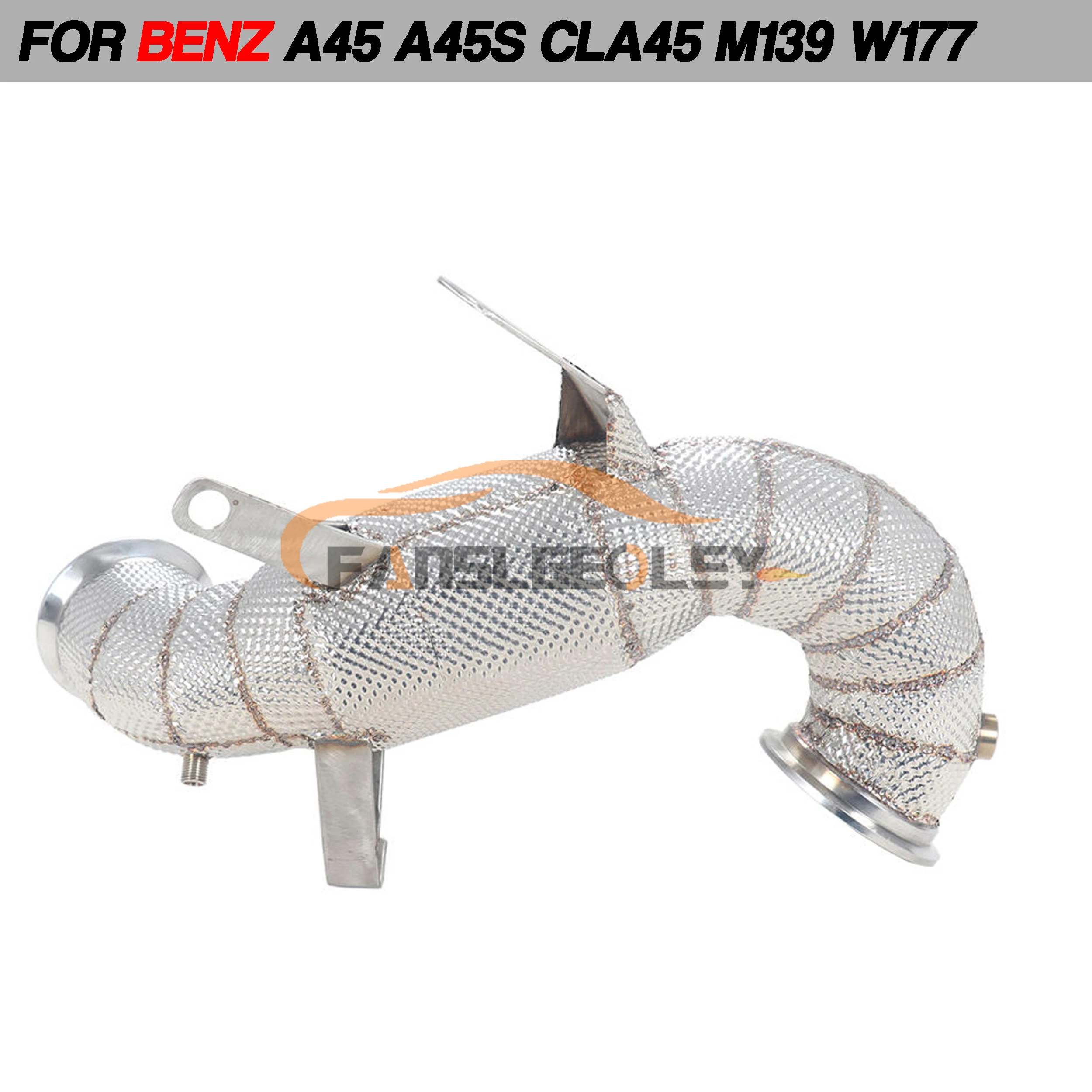 For Mercedes Benz A45 A45S CLA45 M139 W177 Steel Downpipe Performance Exhaust System Heat shield catalytic converter Header