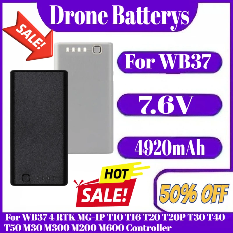 

7.6V For WB37 Battery Capacity 4920mAh Compatible Phantom 4 RTK MG-1P T10 T16 T20 T20P T30 T40 T50 M30 M300 M200 M600 Controller