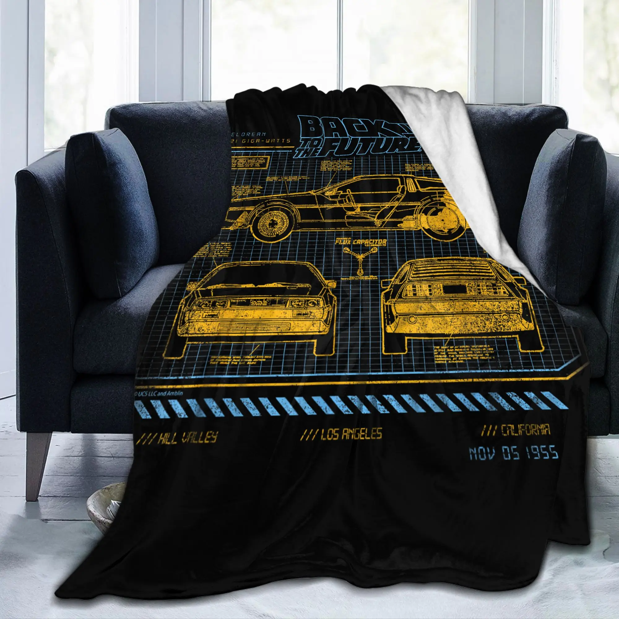 Back To The Future DeLorean Schematics Blanket Coral Fleece Plush  Warm Throw Blankets for Bedding Throws Quilt Portable