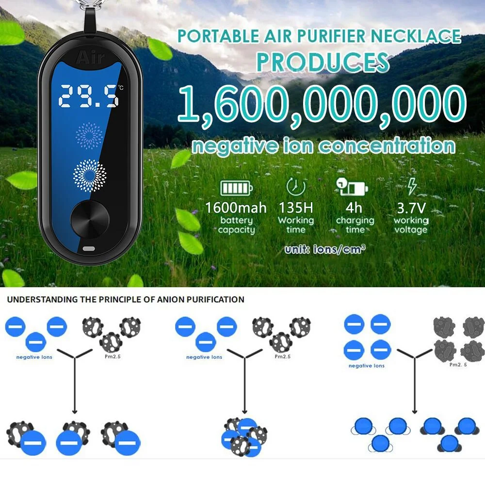 Mini Aromatherapy Purifier Personal Wearable Portable Measurable Temperature 160 Million Negative Ion Car Air Purifier