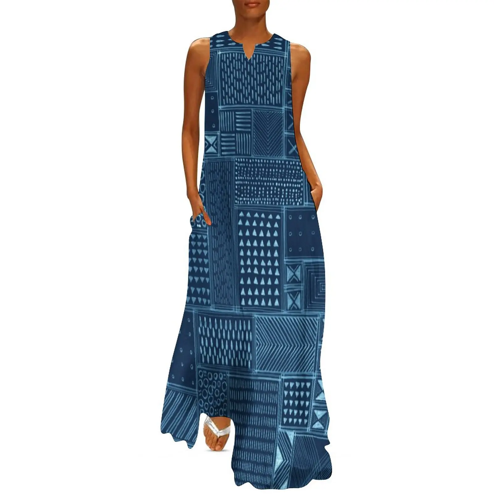 African Indigo Tribal Mud Cloth Long Dress dresses for woman 2025 Woman fashion sexy dress sexy dress for women