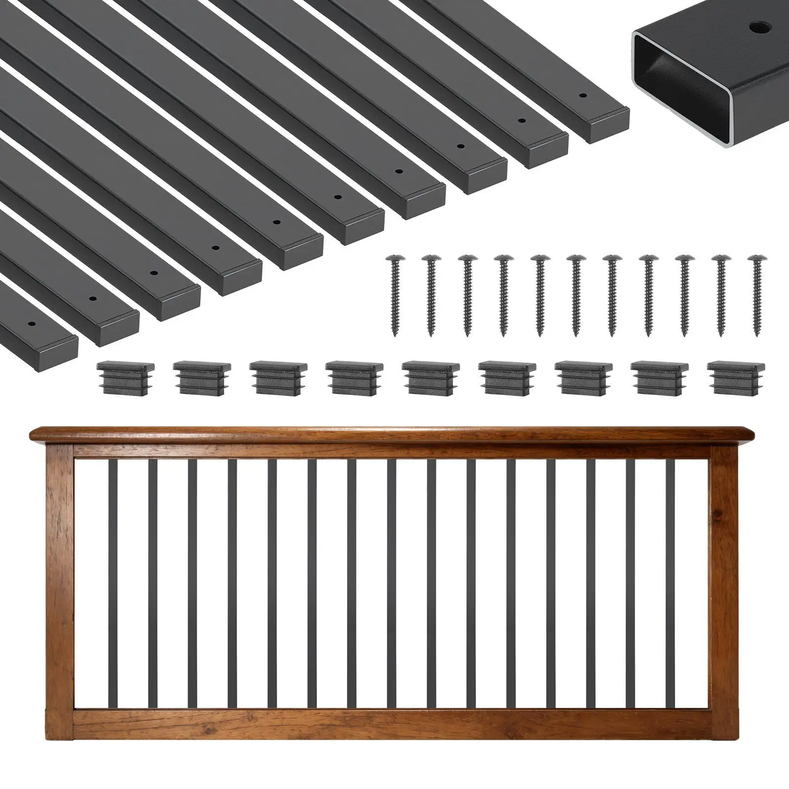 

Набор из 61 балясин для террасы, 29,5-дюймовые оцинкованные стальные балясины для перил, полые прямоугольные металлические балясины для террасных лестниц с
