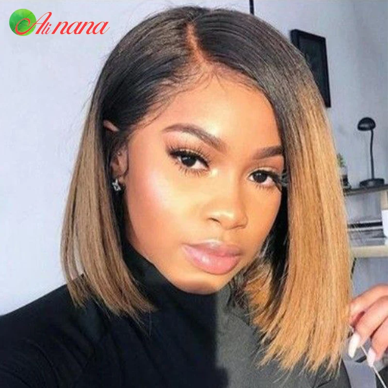 Ombre 1B/30 Brown Colored Straight Short Bob 6x6 Lace Closure Wig 1B/27 Blonde 13x4 Lace Frontal Wig Human Hair Wig For Women