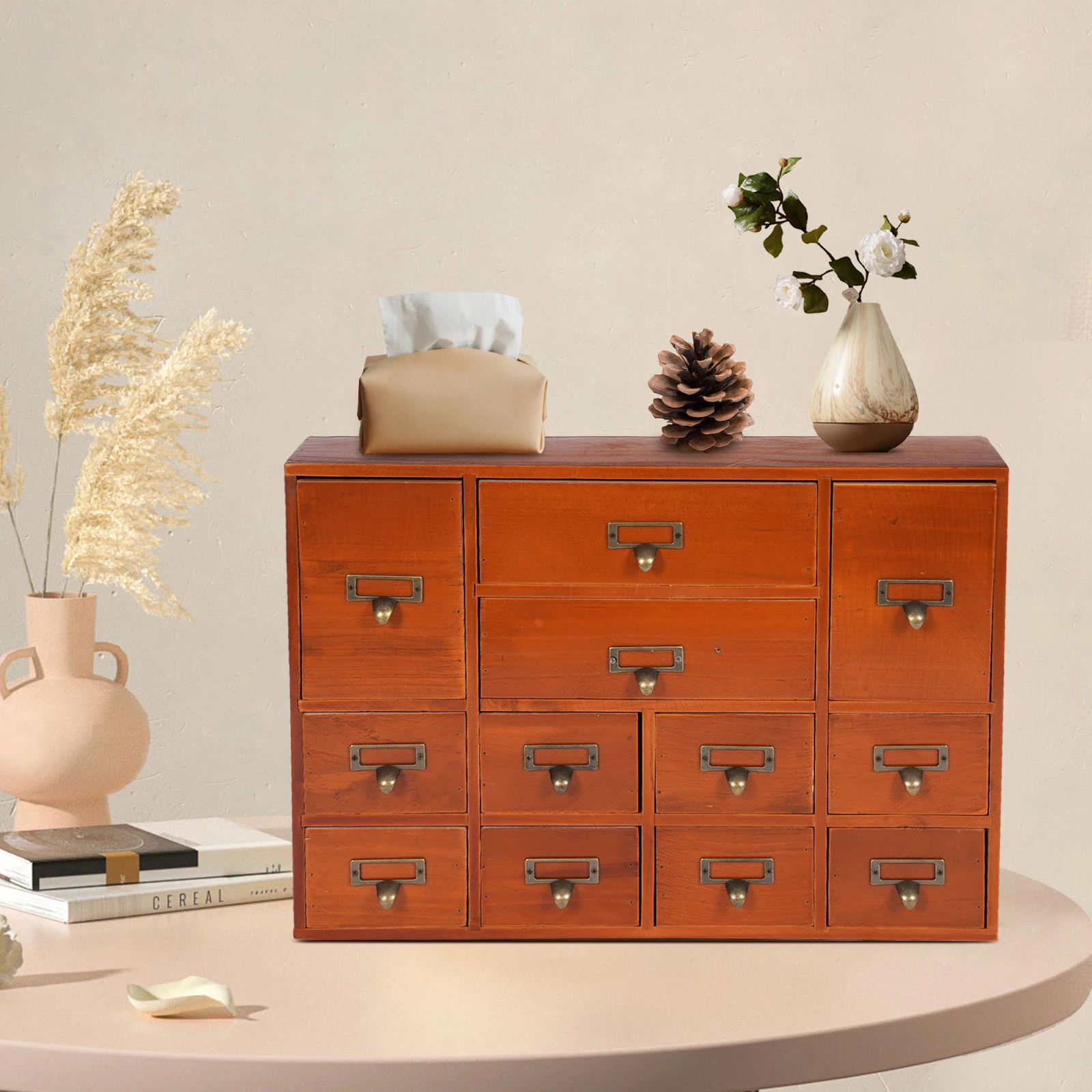 

Коробка для хранения с 12 ящиками, коричневая ‎ Настольный органайзер для ящиков с прямоугольными отделениями и местом для этикеток